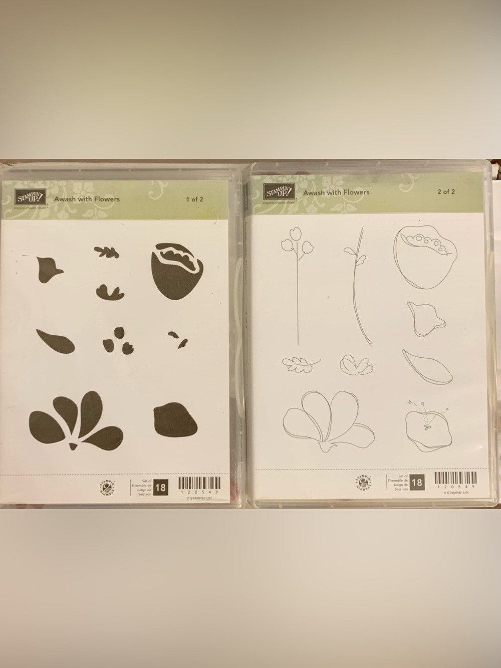 Stampin' Up! Awash With Flowers Stamp Set - White and Olive Green Accents